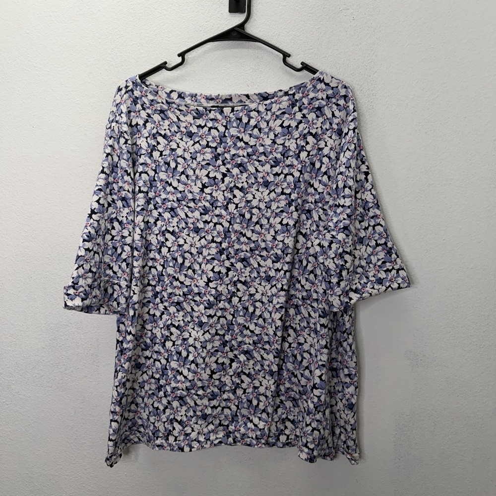 Lauren Ralph Lauren Floral Top Boat Neck Cottagecore Size 2X Cotton Blend Casual